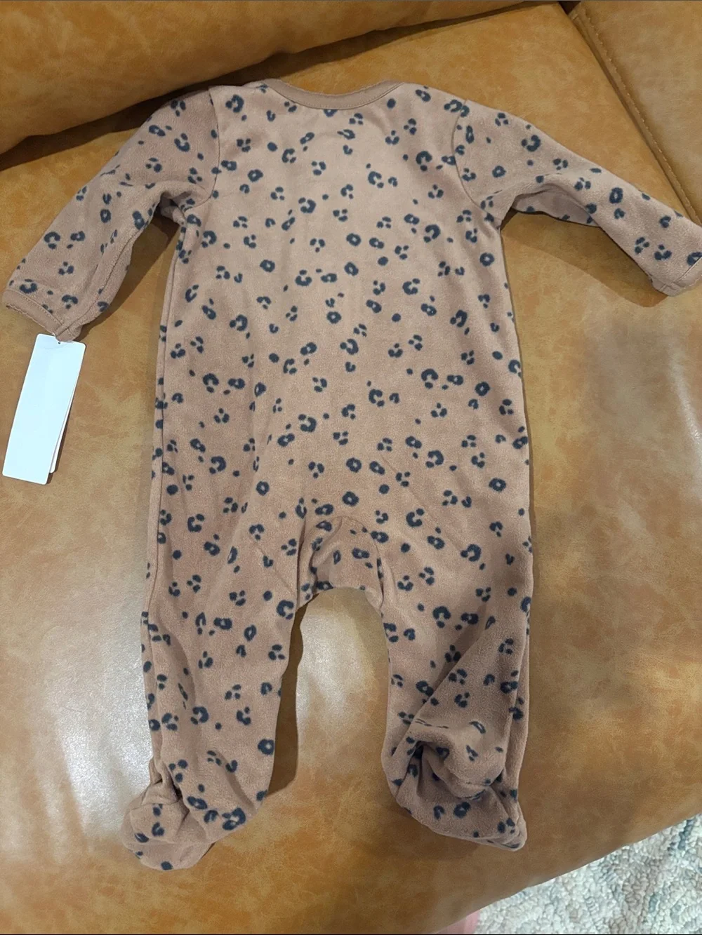 NEW! Carter's Tan Brown Leopard Print Fleece Footed One-Piece - Size 3 months